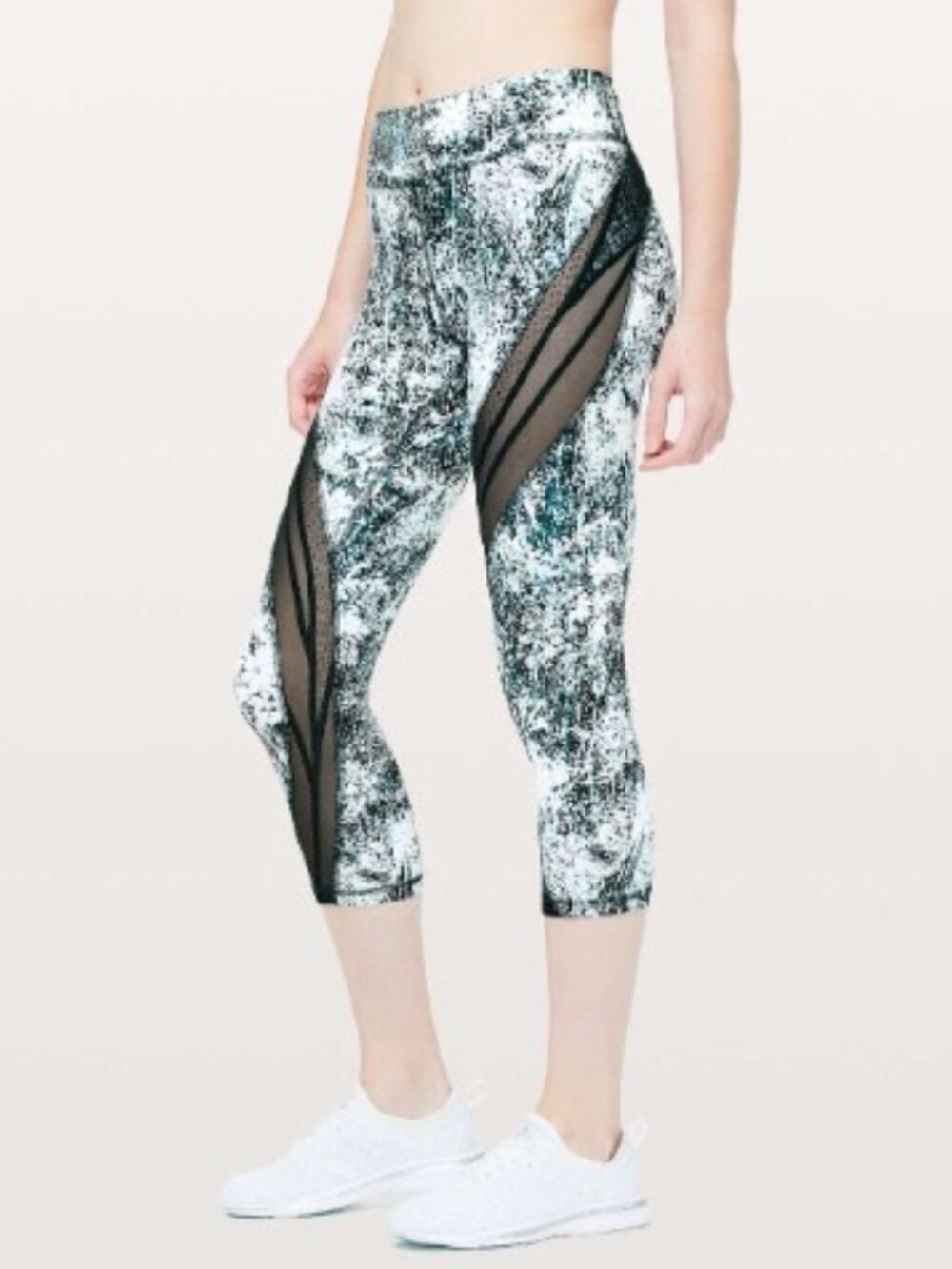 Lululemon Never Still Crop 21 Wildwood White Nocturnal Teal Size 4